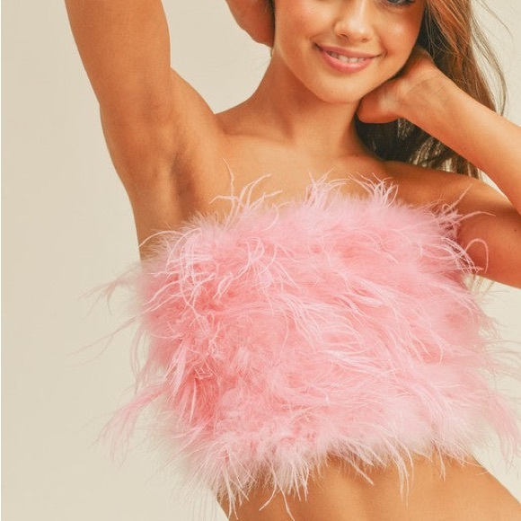 The Night Is Young Pink Feather Crop Top - Picture 6 of 7